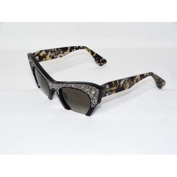 miu miu Rasoir Rock Sunglasses Rhinestone Cat Eye Half Frame Black Marble UV400 main image 3